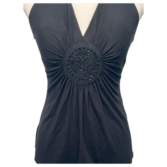 VTG Cache Halter Top Womens Medium Black Babydoll Crochet Boho Y2K Retro Fairy - Picture 2 of 12